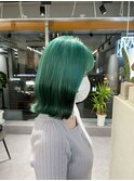 ロブヘアミディアムボブニュアンスカラーブルーグリーンカラー