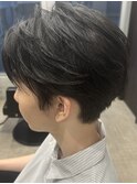 フェザーパーマ/グレーブルーカラー/刈り上げショートパンク