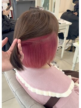 インナーカラー　ココアブラウン×チェリーピンク