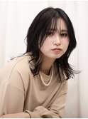 インナーカラー顔まわりレイヤー大人ミディアムくびレイヤー