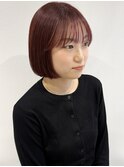 花田/ミニボブブリーチなしダブルカラーワインレッド下北沢前髪