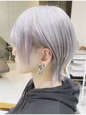イメチェンウルフカット/ホワイトヘアカラー/グレージュカラー