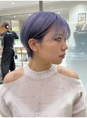 パープルヘアハイトーンカラーショートカット