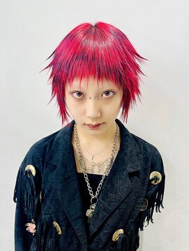 レコ 渋谷(LECO) シャギーボブ×レッド×ランダムブラック