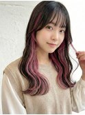 ピンクベージュ｜インナーカラー｜ウルフカット｜ダブルカラー