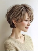 ミセスショートボブ白髪ぼかし脱白髪染め40代50代60代♪