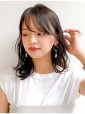 前髪 アンブレラカラー こなれミディ イメチェン ウェーブパーマ