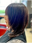 ミセス ハッシュカット×セミロング×ダークアッシュ