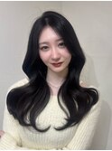顔まわりレイヤー 艶カラー 暗髪 韓国風 髪質改善 福岡美容室