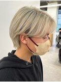 センターパートブリーチダブルカラーフェイスフレーミング