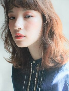 リノア 鵠沼海岸(LINOA) オン眉くせ毛風パーマアッシュブラウンふわミディ