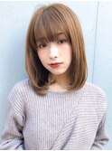 毛先パーマ内巻き厚めバングローライトアッシュブラウン