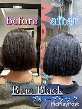 ネオリーブ シュシュ 神保町店(Neolive susu) ブルーブラックネイビーブルー暗髪前下がりボブアッシュブラック