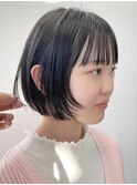 20代30代ミニボブブルーブラック小顔美肌ストレート丸み