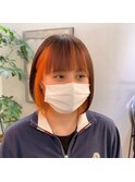 フェイスフレミング×オレンジカラー×インナー×ボブ女子