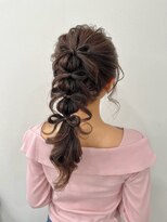 ヘアセットサロン アッシュ 神戸三宮(Ash)&nbsp;あみおろポニー 玉ねぎ×リボンアレンジ