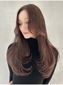 ミディアムレイヤーロングレイヤーカット顔周りオリーブベージュ