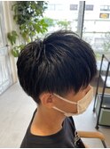 two block cut / natural mash short