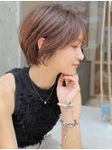  前髪あり小顔まわりつや髪骨格補正丸みショートボブヘア