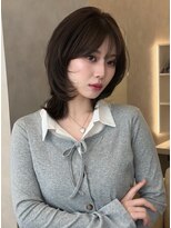 オムニス 表参道(Omnis) 暗髪韓国ミディアムレイヤーカットワンカー小顔顔まわりカット