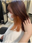 △インナーカラーオレンジオレンジブラウンロブヘアボブヘア