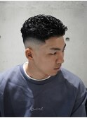 MEN'S/極道パーマ×ハイフェード/短髪/黒髪/ベリーショート