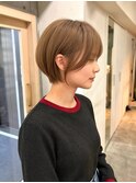 透明感カラー ボブ 前髪 ショート カラー ブリーチ&ダブルカラー