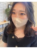センターパートハイレイヤー　インナーカラーオリーブブラウン
