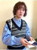 ボブレイヤーパーマ+ピンクオレンジカラー