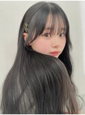 ブルーブラックグレージュ地毛風カラー暗髪艶髪質改善ロングヘア