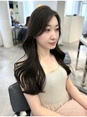 グレージュ　韓国ヘア　くびれヘア　顔周りカット