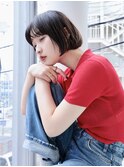 切りっぱなし/前下がり/黒髪/ナチュラル/ぱっつんボブ/鎌倉