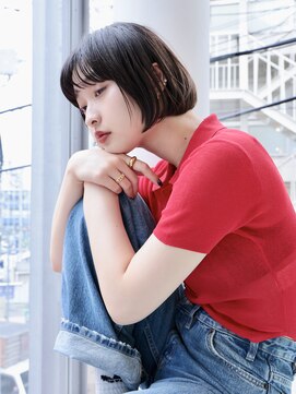 ハーバーズ バイ エムスラッシュ 鎌倉由比ヶ浜(Harbors by M.SLASH) 切りっぱなし/前下がり/黒髪/ナチュラル/ぱっつんボブ/鎌倉