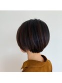 30代40代バイレイヤージュ丸みショートボブ秋色地毛風カラー