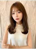 韓国風前髪/シルキーベージュ/グレージュカラー/斜めバング