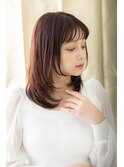 ぱっつん前髪ピンクブラウン前下がりレイヤーY大宮20代30代40代