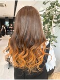 グラデーションカラーオレンジ韓国風艶髪髪質改善トリートメント