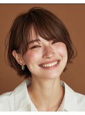 ナチュラルブラウンハッシュボブ・ラウンドバング/松戸/ショート