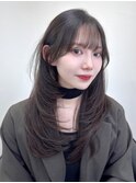 ミディアムレイヤー 艶カラー 顔まわり髪質改善 博多美容室