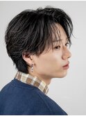 韓国ヘアニュアンスコンマバングセンターパートフェザーパーマ