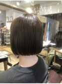 大人ボブ ベージュ ボブ 切りっぱなしボブ ミニボブ 小顔 時短