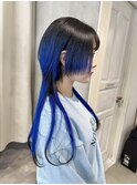 ○青髪ロングウルフカットクラゲウルフレイヤーカット表参道
