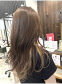 ロングショートワンカールパーマカーキグレージュ前髪錦糸町