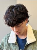 スパイラルパーマツイストパーマアップバング短髪メッシュ