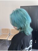 シアンカラー/ウルフカット/水色