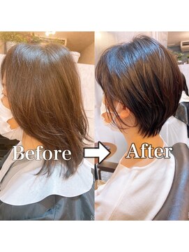 シンミシエル 京都北野白梅町(shinmiciel) ナチュラルボブ前髪ありイメチェン30代40代50代60代ショート