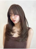 レイヤーカット/ハッシュカット/くすみベージュ/暗めカラー/前髪