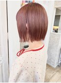 福山市Caary春夏ピーチピンクベージュ濡れ感切りっぱなしボブ