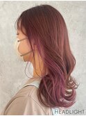 イメチェンウェーブピンクインナーデジタルパーマチェリーレッド