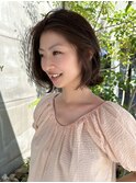 クセ毛も切りっぱなしボブ/30代40代20代/かきあげ前髪